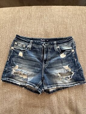 Miss Me Los Angeles Curvy Short Distressed Dark Wash Denim Shorts